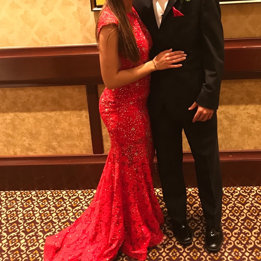 Red Lace Jovani Prom Dress - Picture 5 of 5